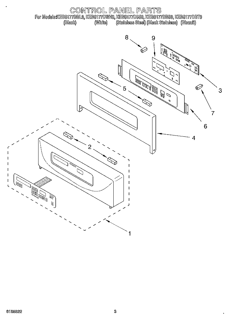 CONTROL PANEL Diagram and Parts List for KEBS177DBL9  KitchenAid Wall Oven