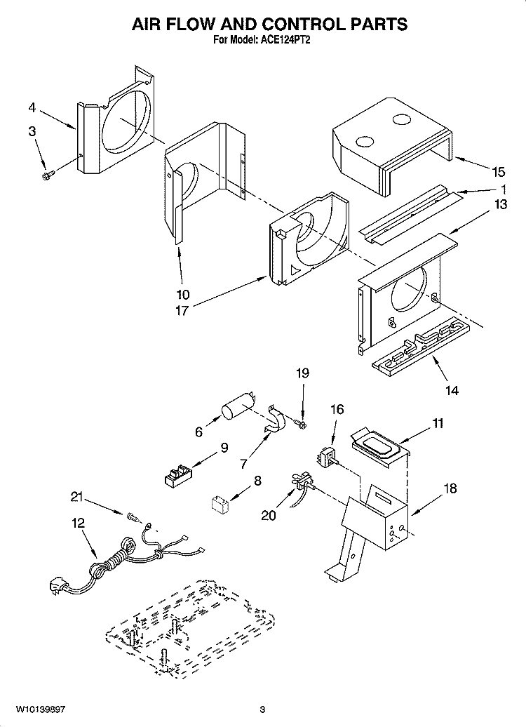 AIR FLOW AND CONTROL PARTS Diagram and Parts List for ACE124PT2  Whirlpool Air Conditioner