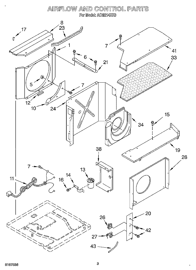 AIR FLOW AND CONTROL Diagram and Parts List for ACM214XK0  Whirlpool Air Conditioner