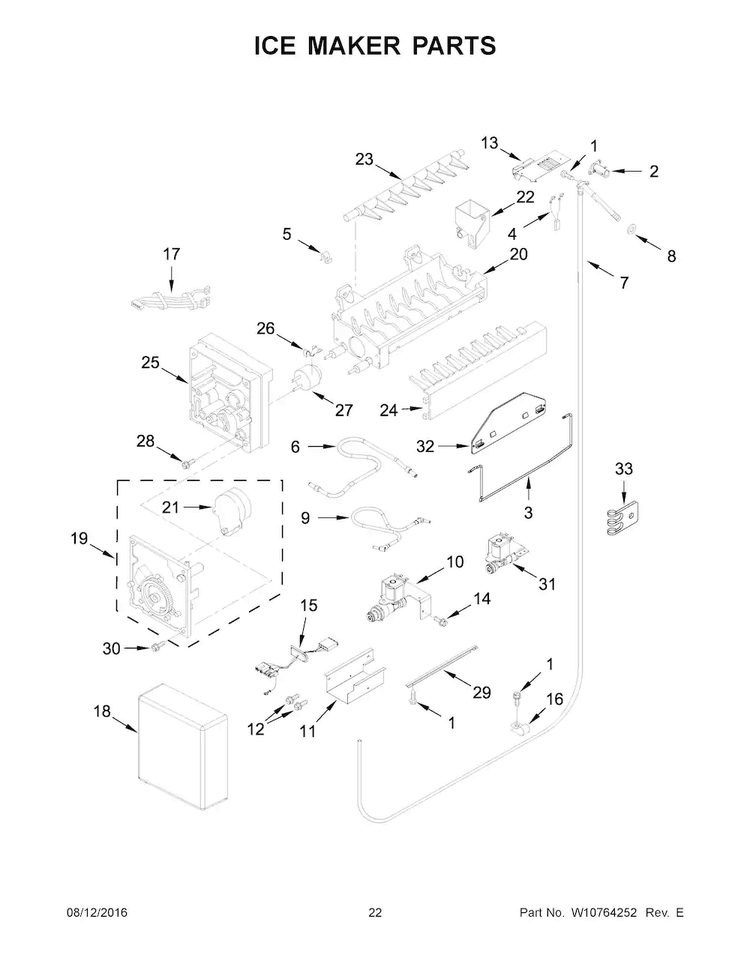 Ice Maker Parts Diagram and Parts List for KBFN402ESS00  KitchenAid Refrigerator