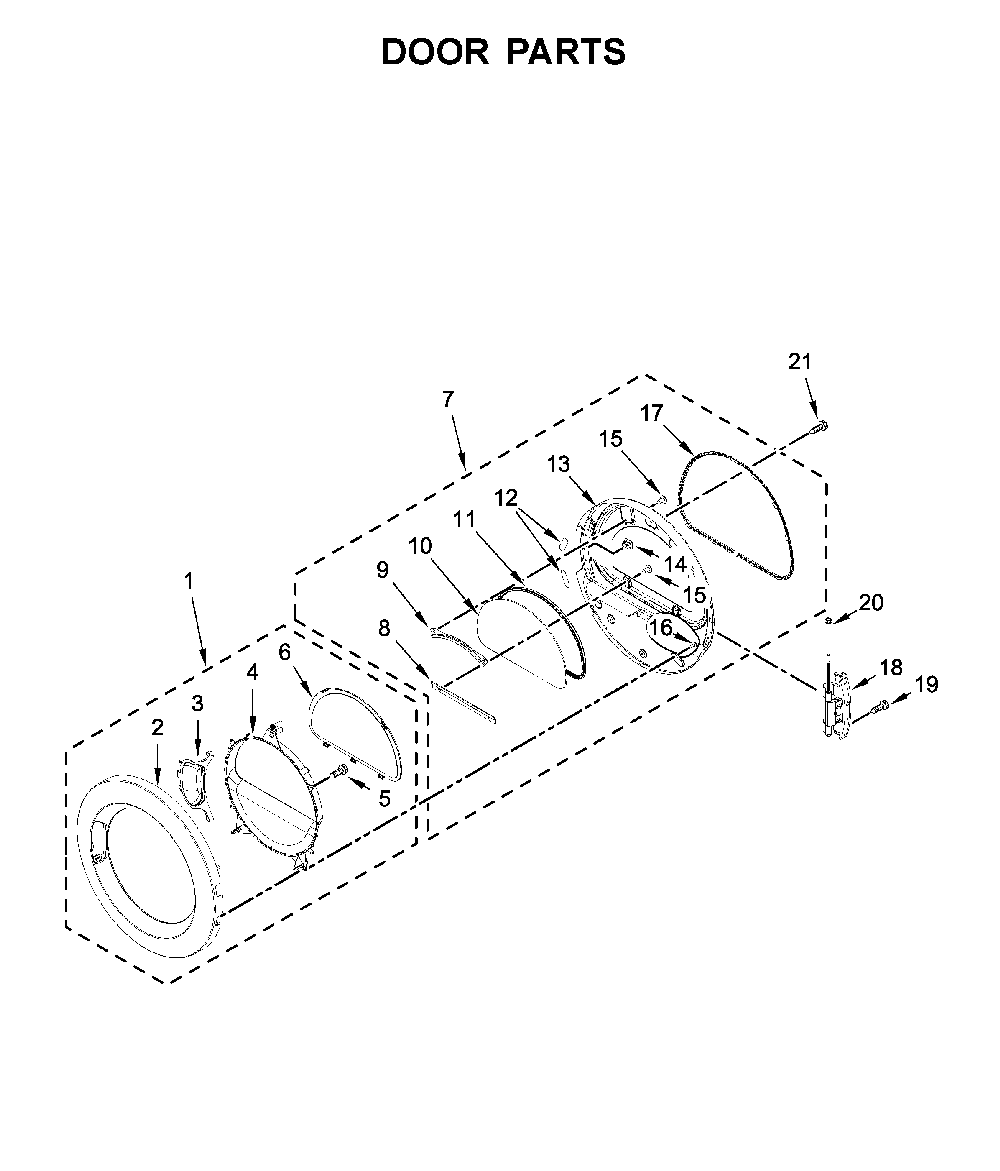 Door parts Diagram and Parts List for 11081932511  Kenmore Dryer
