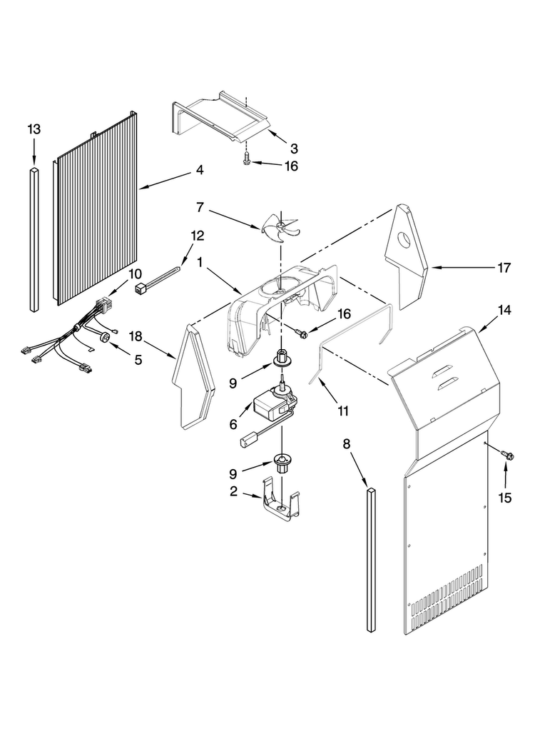 Air Flow Parts Diagram and Parts List for ED5LVAXVQ01  Whirlpool Refrigerator