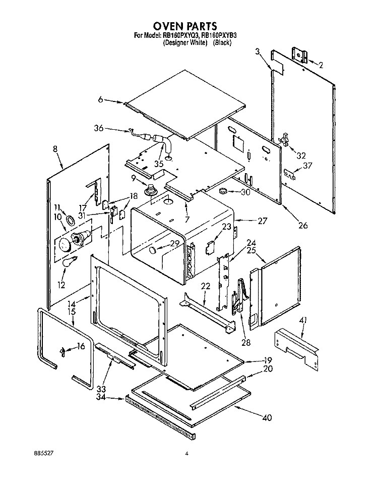 OVEN Diagram and Parts List for RB160PXYQ3  Whirlpool Range