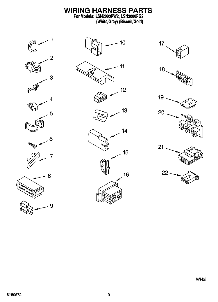 WIRING HARNESS PARTS Diagram and Parts List for LSN2000PG2  Whirlpool Washer