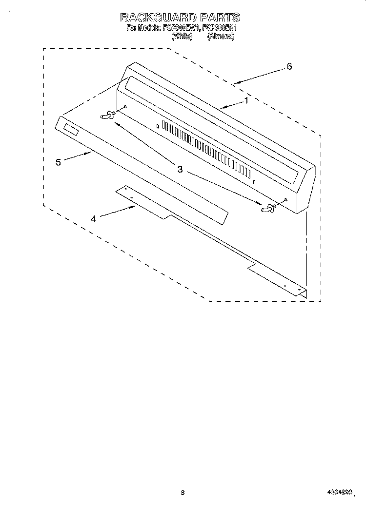 BACKGUARD, LITERATURE Diagram and Parts List for FGP300EN1  Roper Range
