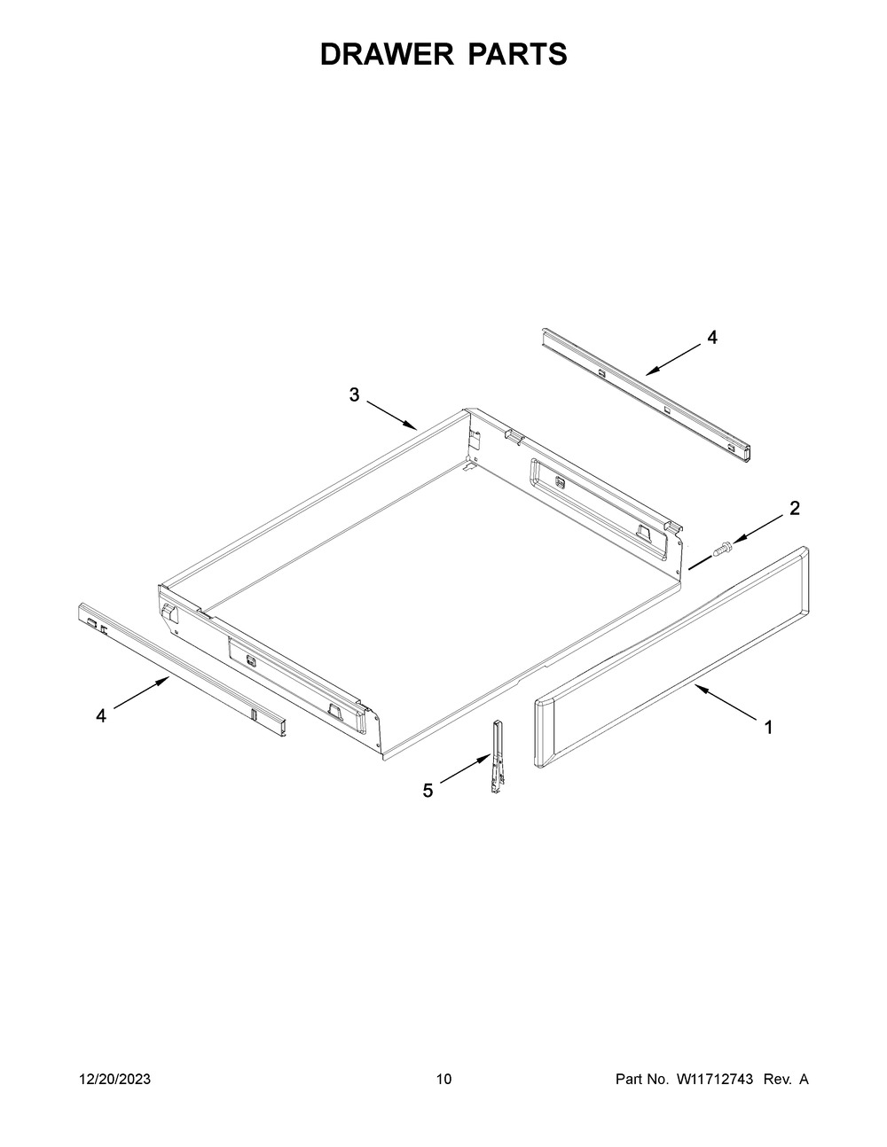 Drawer Parts Diagram and Parts List for KFEG504KPS4  KitchenAid Range