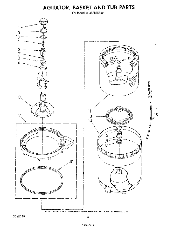 AGITATOR, BASKET AND TUB Diagram and Parts List for 3LA5580XSW1  Whirlpool Washer