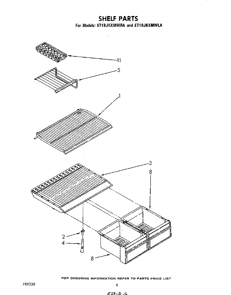 SHELF Diagram and Parts List for ET18JKXMWRA  Whirlpool Refrigerator