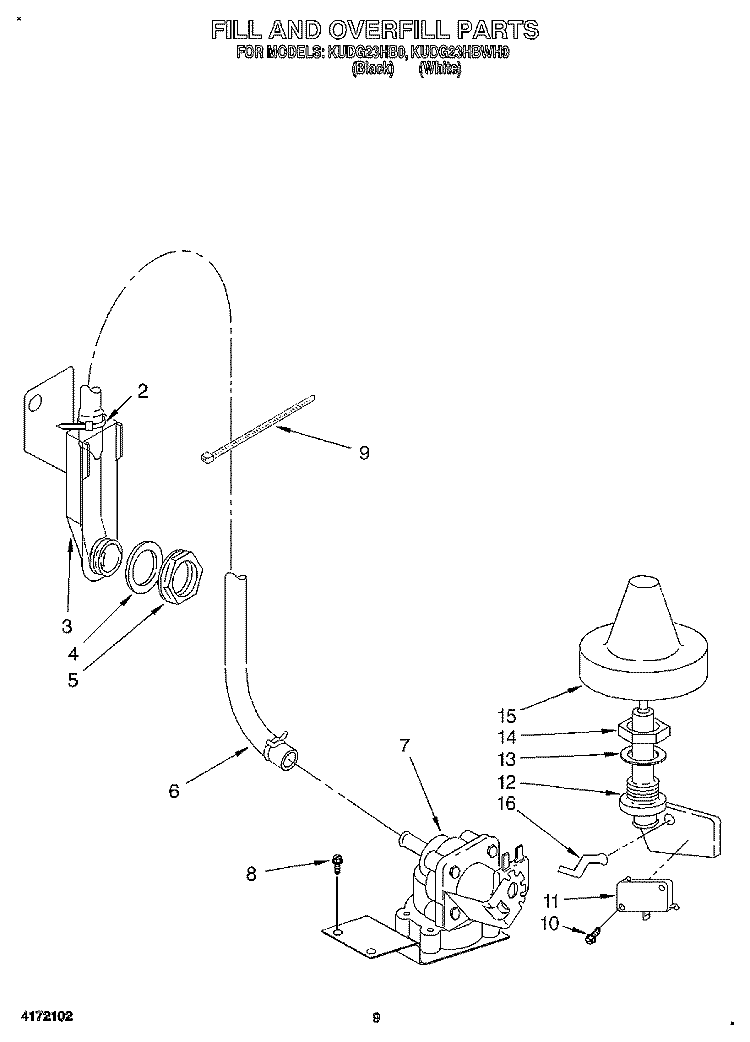 FILL AND OVERFILL Diagram and Parts List for KUDG23HBWH0  KitchenAid Dishwasher