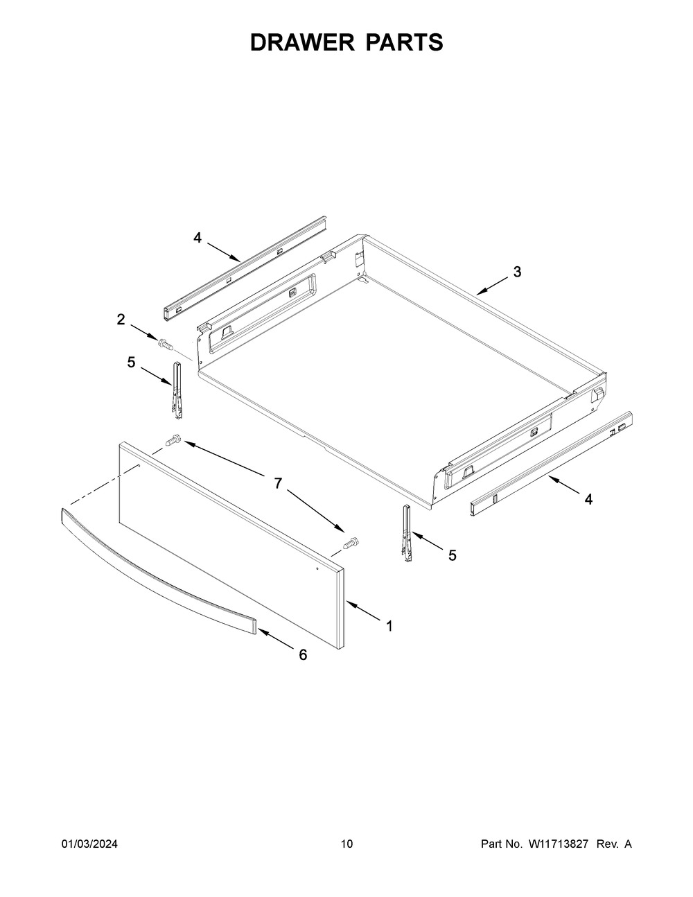 Drawer Parts Diagram and Parts List for YWFE775H0HW5  Whirlpool Range