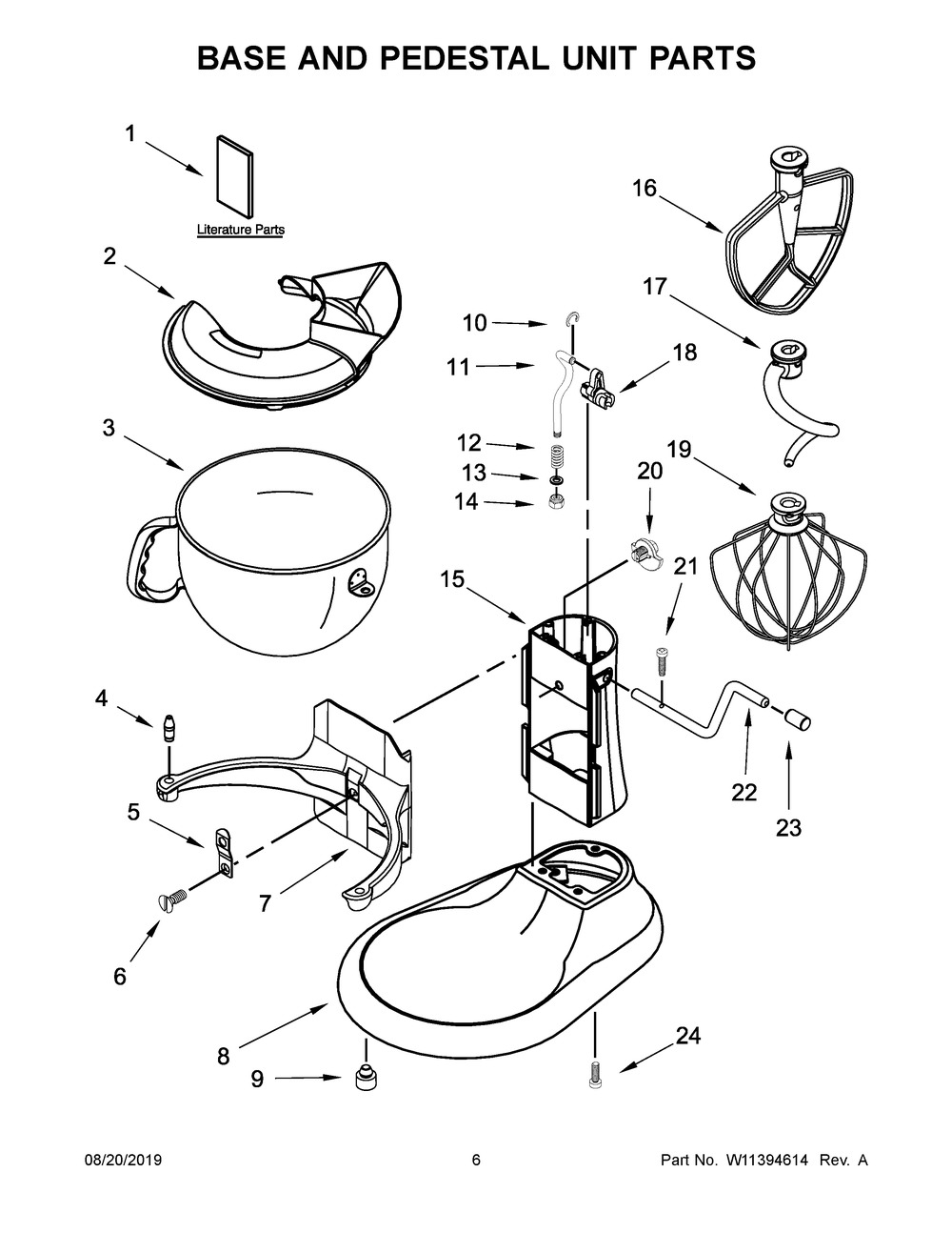 Base And Pedestal Unit Parts Diagram and Parts List for KP26M1XQ2PH5  Whirlpool Mixer