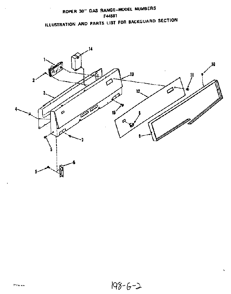 Backguard Diagram and Parts List for F4458W1  Roper Range