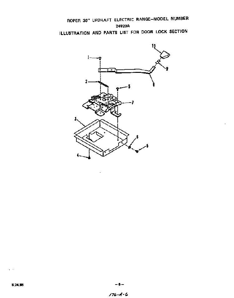 Door Lock Diagram and Parts List for 2492*0A  Roper Range