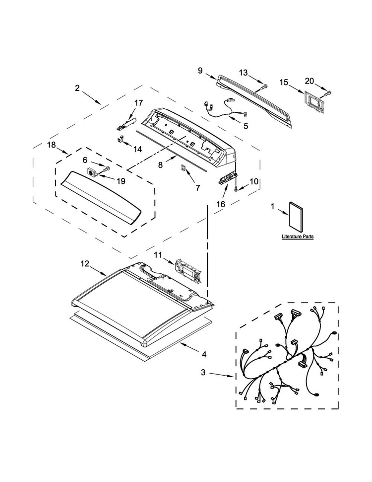 Top And Console Parts Diagram and Parts List for 7MWGD8500EC2  Whirlpool Dryer