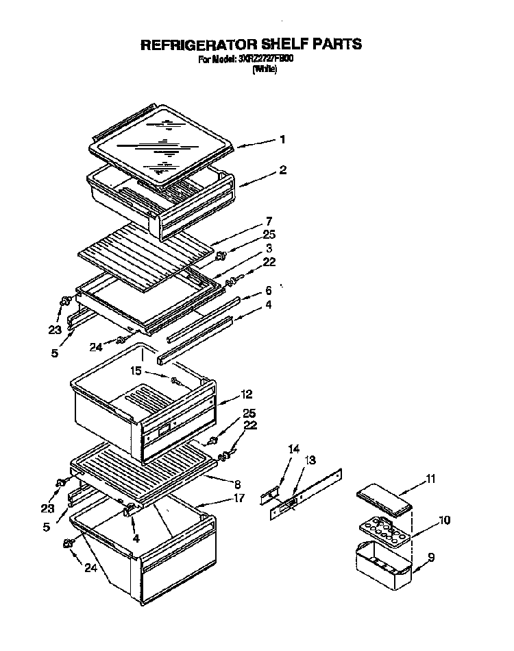 Refrigerator Shelf Diagram and Parts List for 3XR2727FB00  Whirlpool Refrigerator