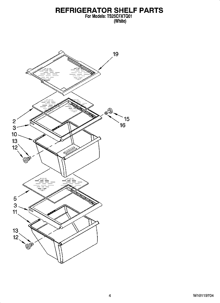 REFRIGERATOR SHELF PARTS Diagram and Parts List for TS25CFXTQ01  Estate Refrigerator