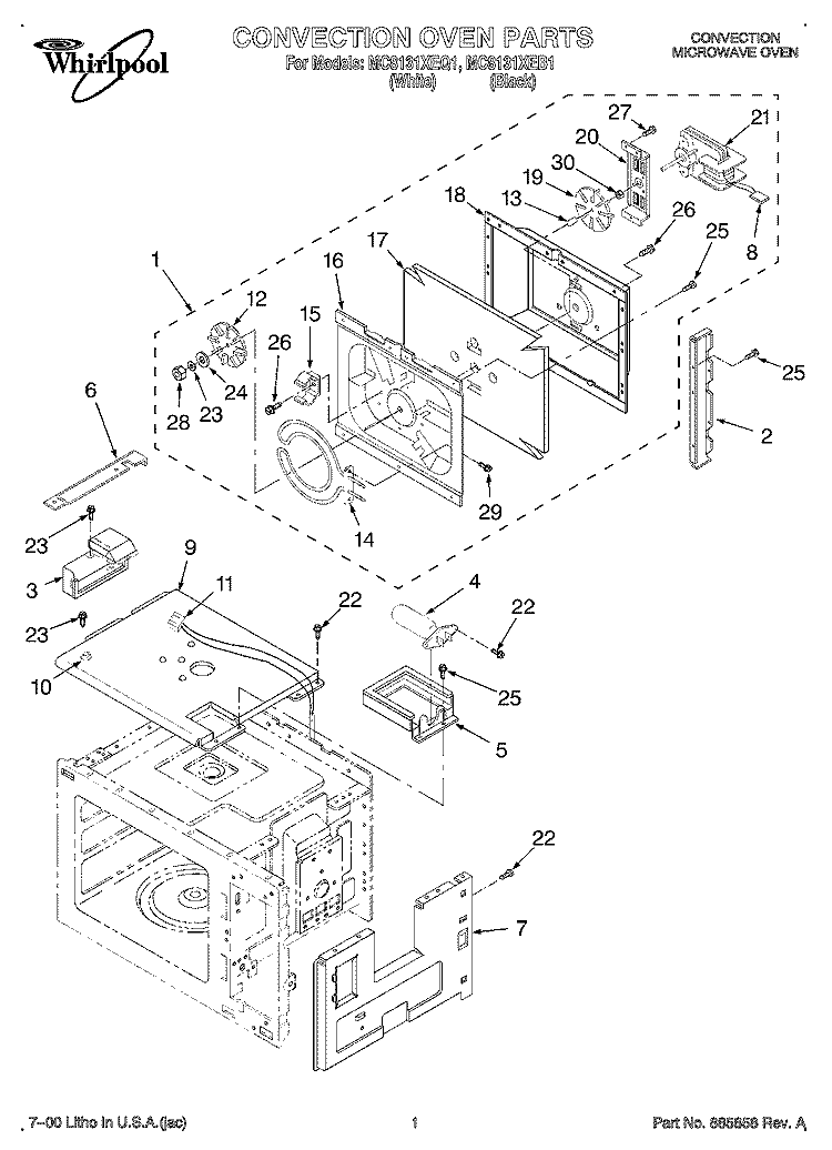 CONVECTION OVEN Diagram and Parts List for MC8131XEB1  Whirlpool Wall Oven