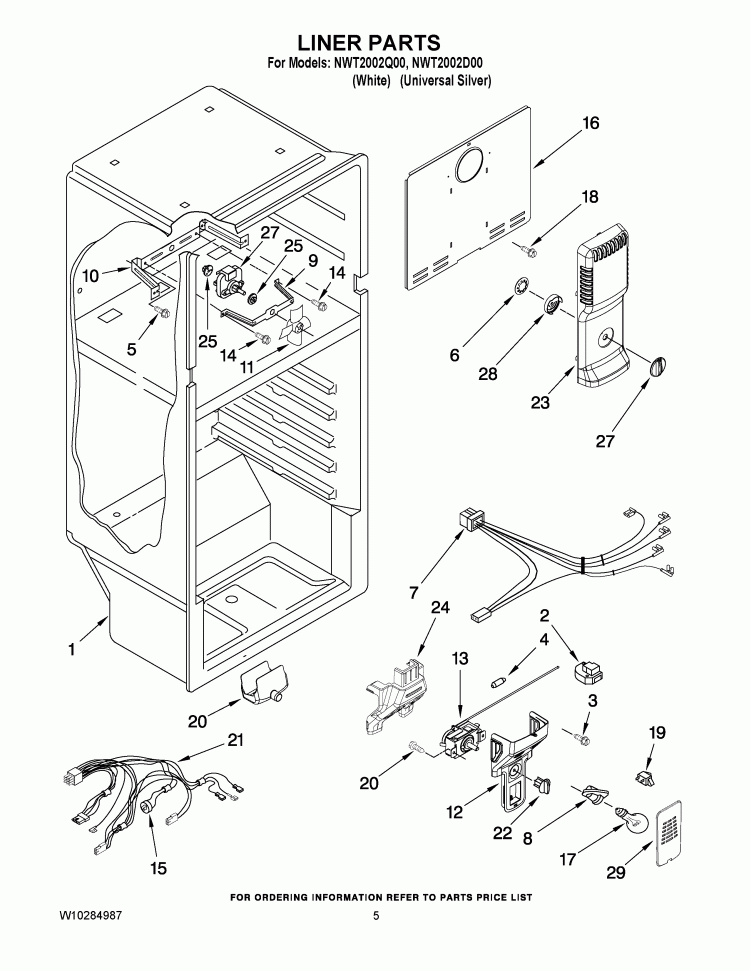 LINER PARTS Diagram and Parts List for NWT2002D00  Whirlpool Refrigerator