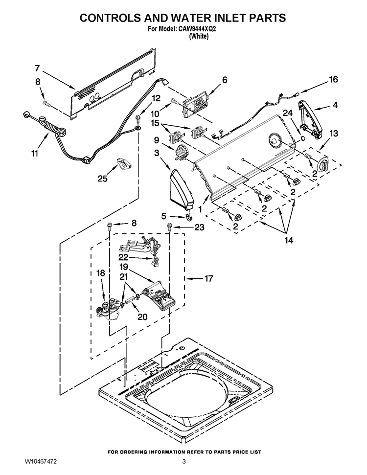 CONTROLS AND WATER INLET PARTS Diagram and Parts List for CAW9444XQ2  Whirlpool Washer