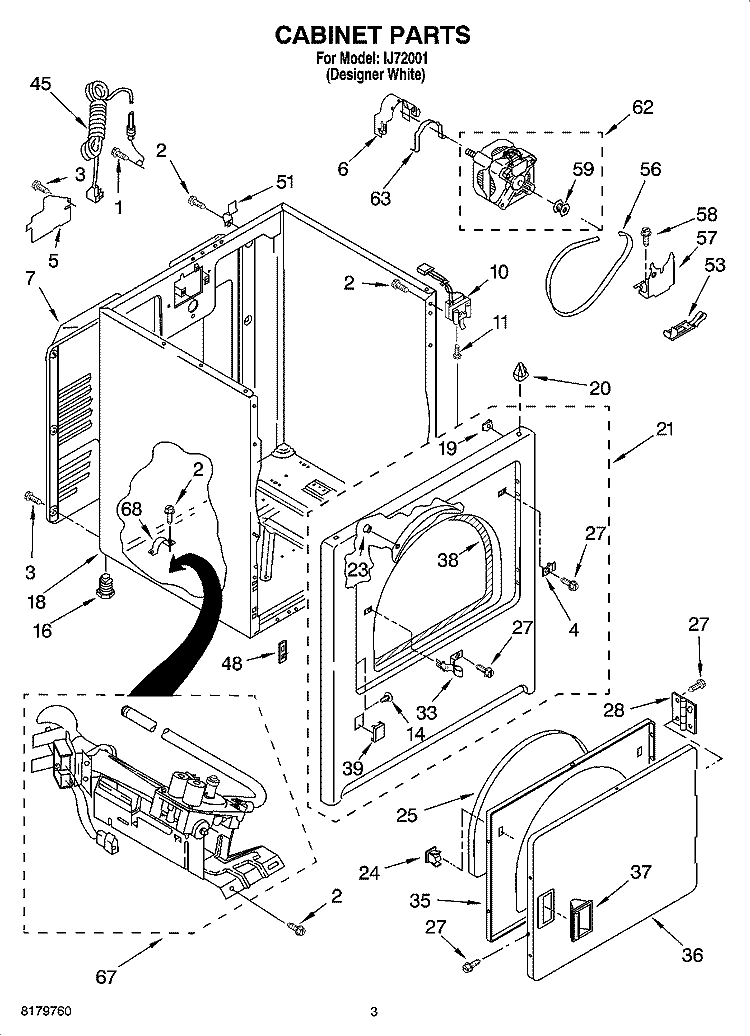 CABINET PARTS Diagram and Parts List for IJ72001  Inglis Dryer