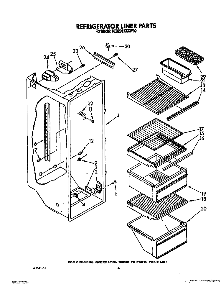 REFRIGERATOR LINER Diagram and Parts List for 8ED20ZKXXN00  Whirlpool Refrigerator