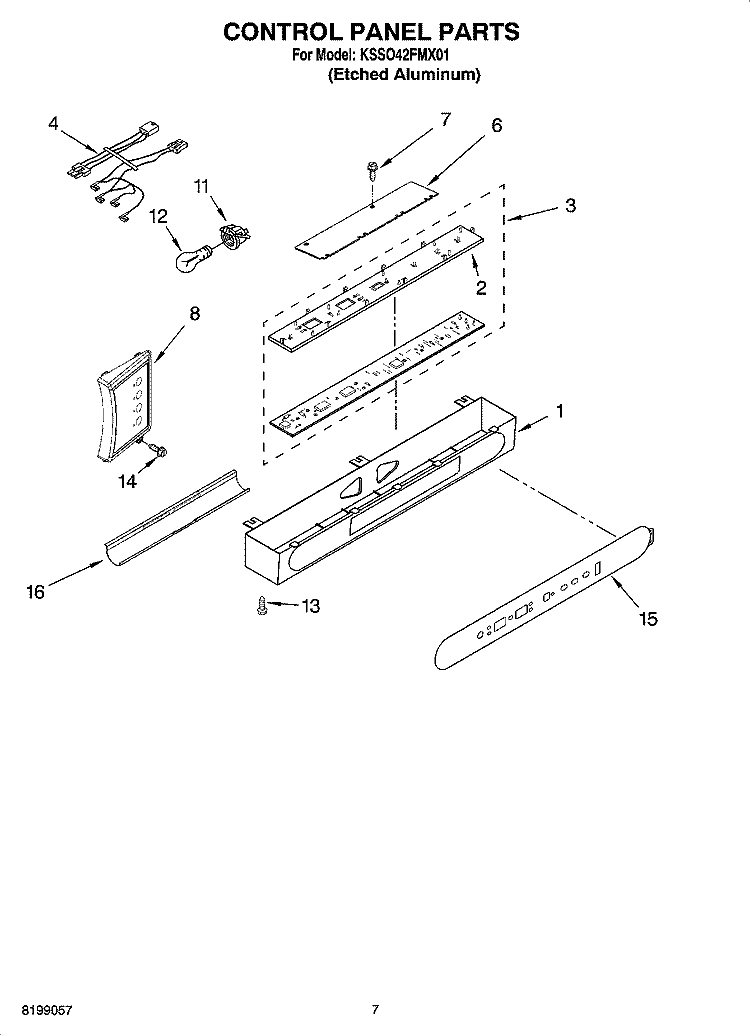 CONTROL PANEL PARTS Diagram and Parts List for KSSO42FMX01  KitchenAid Refrigerator
