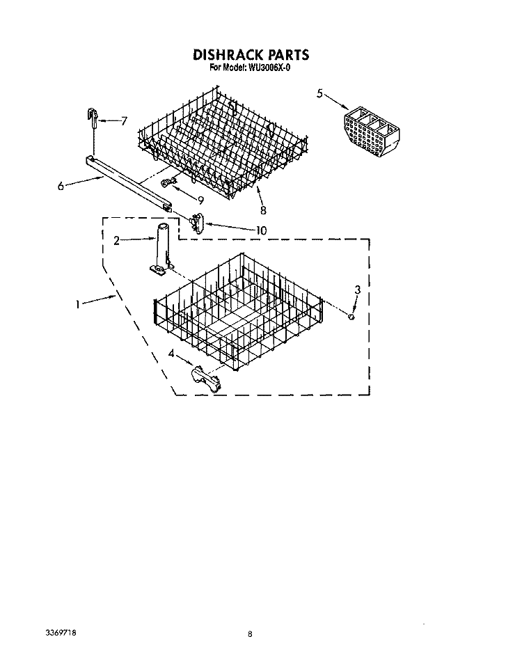 DISHRACK Diagram and Parts List for WU3006X0  Roper Dishwasher