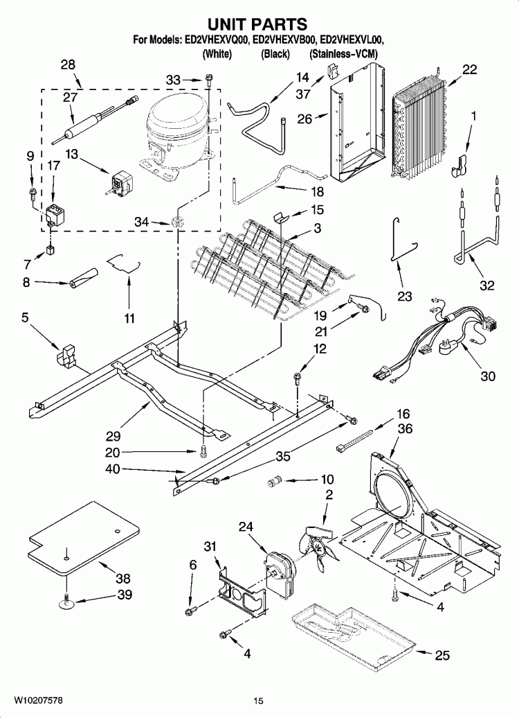 UNIT PARTS Diagram and Parts List for ED2VHEXVB00  Whirlpool Refrigerator