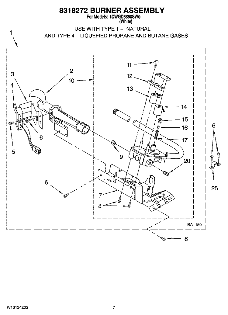 8318272 BURNER ASSEMBLY, OPTIONAL PARTS (NOT INCLUDED) Diagram and Parts List for 1CWGD5850SW0  Whirlpool Dryer