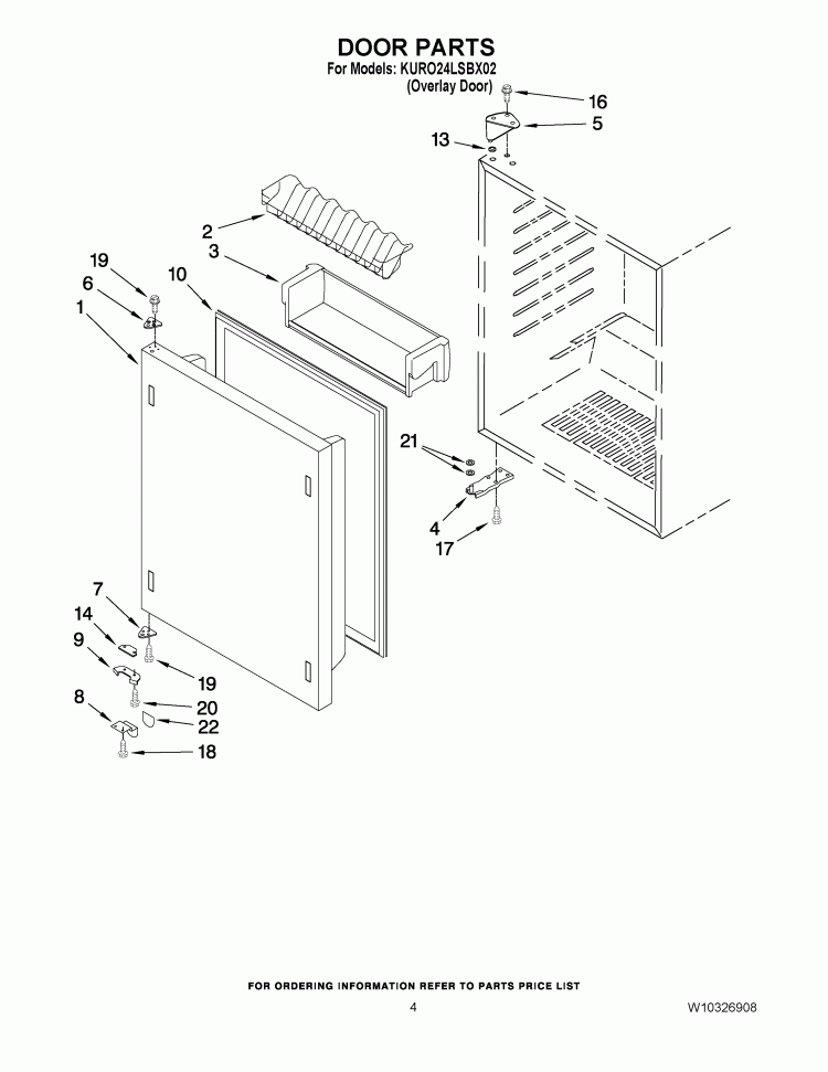 DOOR PARTS Diagram and Parts List for KURO24LSBX02  KitchenAid Refrigerator