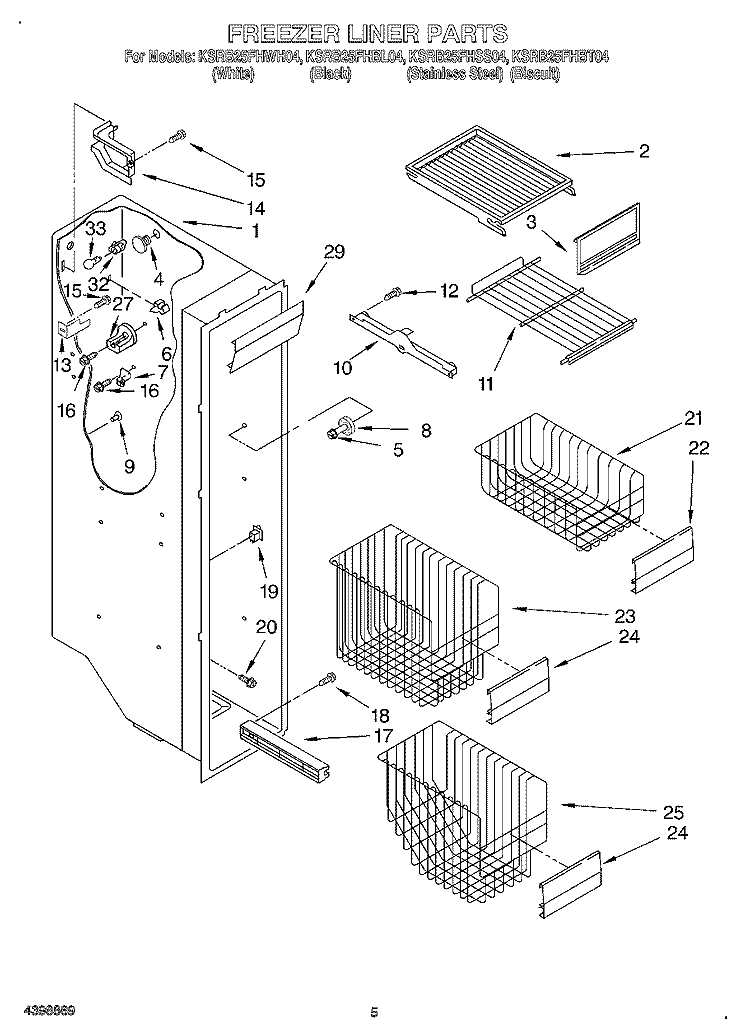 FREEZER LINER Diagram and Parts List for KSRB25FHBL04  KitchenAid Refrigerator