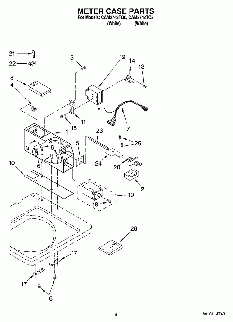 METER CASE PARTS Diagram and Parts List for CAM2742TQ2  Whirlpool Washer