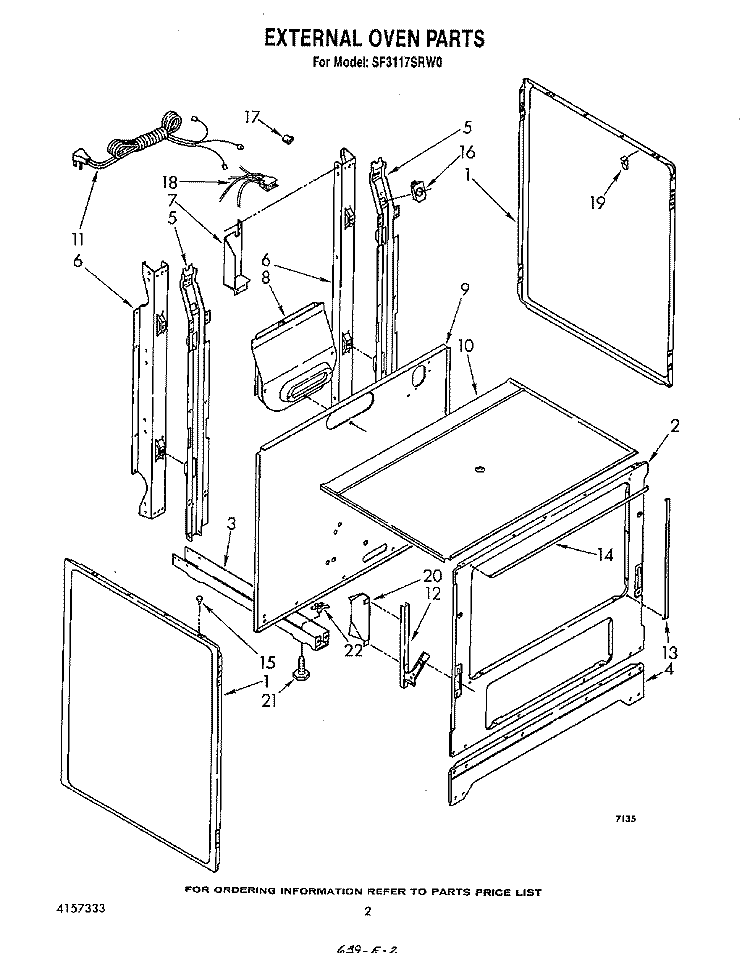 EXTERNAL OVEN Diagram and Parts List for SF3117SRW0  Whirlpool Range