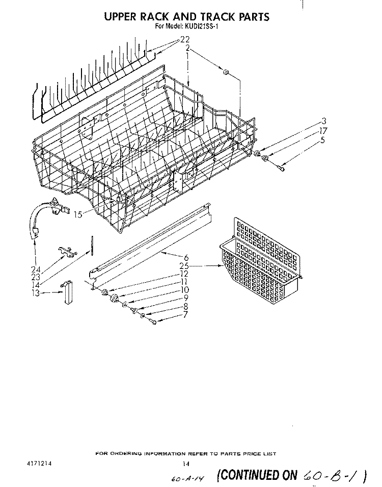 UPPER RACK AND TRACK Diagram and Parts List for KUD121SS1  KitchenAid Dishwasher