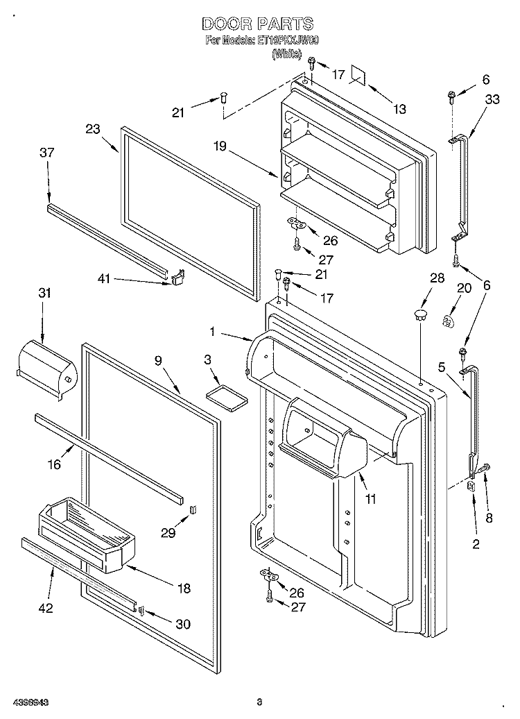 DOOR Diagram and Parts List for ET19PKXJW00  Whirlpool Refrigerator