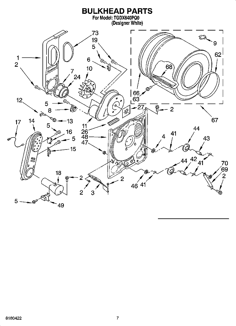 BULKHEAD PARTS Diagram and Parts List for TGDX640PQ0  Estate Dryer