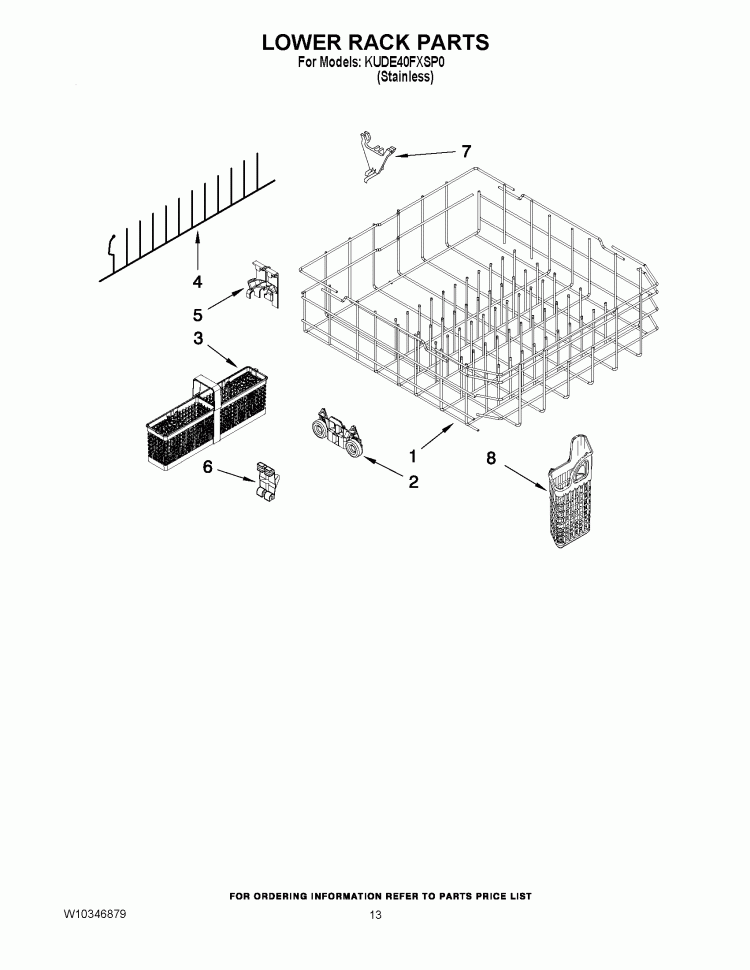 LOWER RACK PARTS Diagram and Parts List for KUDE40FXSP0  KitchenAid Dishwasher