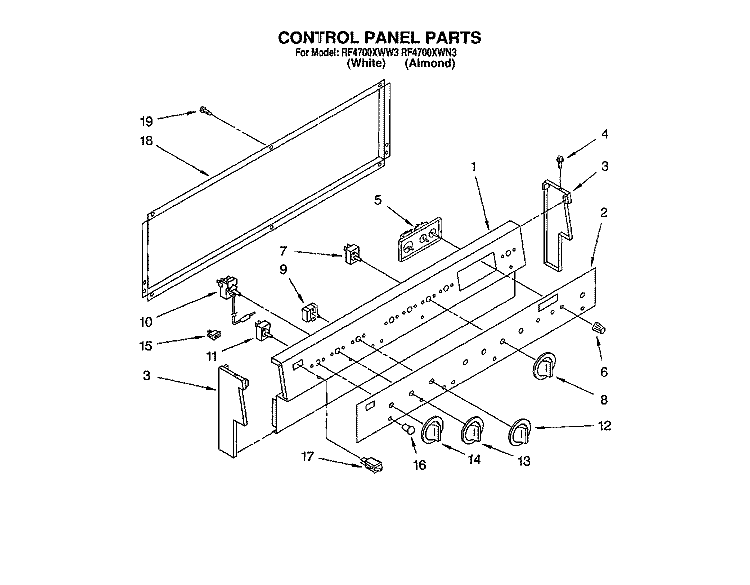 CONTROL, LIT/OPTIONAL Diagram and Parts List for RF4700XWN3  Whirlpool Range