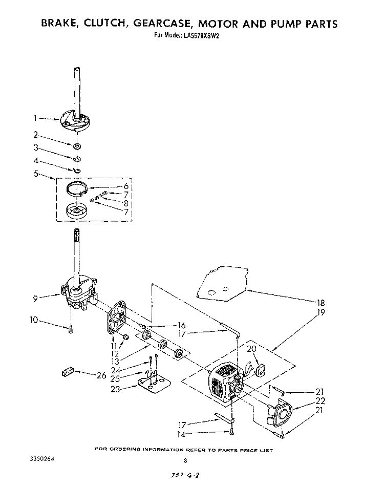 BRAKE, CLUTCH, GEARCASE, MOTOR AND PUMP Diagram and Parts List for LA5578XSW2  Whirlpool Washer