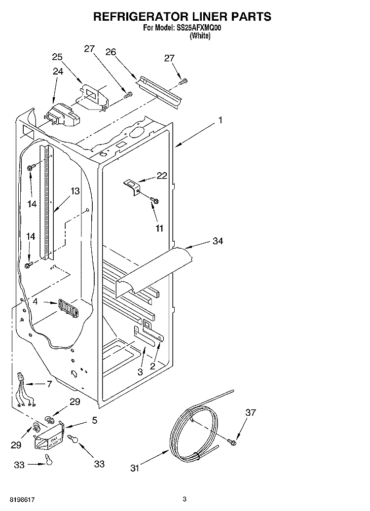 REFRIGERATOR LINER PARTS Diagram and Parts List for SS25AFXMQ00  Whirlpool Refrigerator