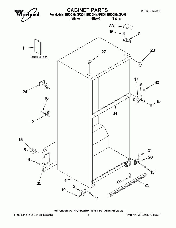 CABINET PARTS Diagram and Parts List for ER2CHMXPQ06  Whirlpool Refrigerator