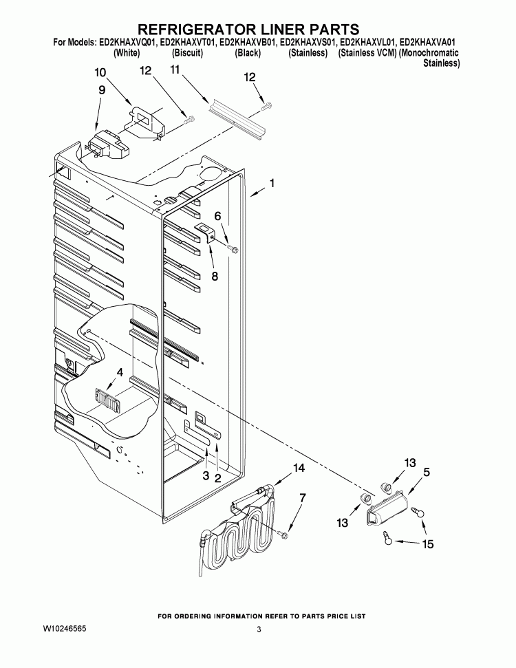 REFRIGERATOR LINER PARTS Diagram and Parts List for ED2KHAXVQ01  Whirlpool Refrigerator