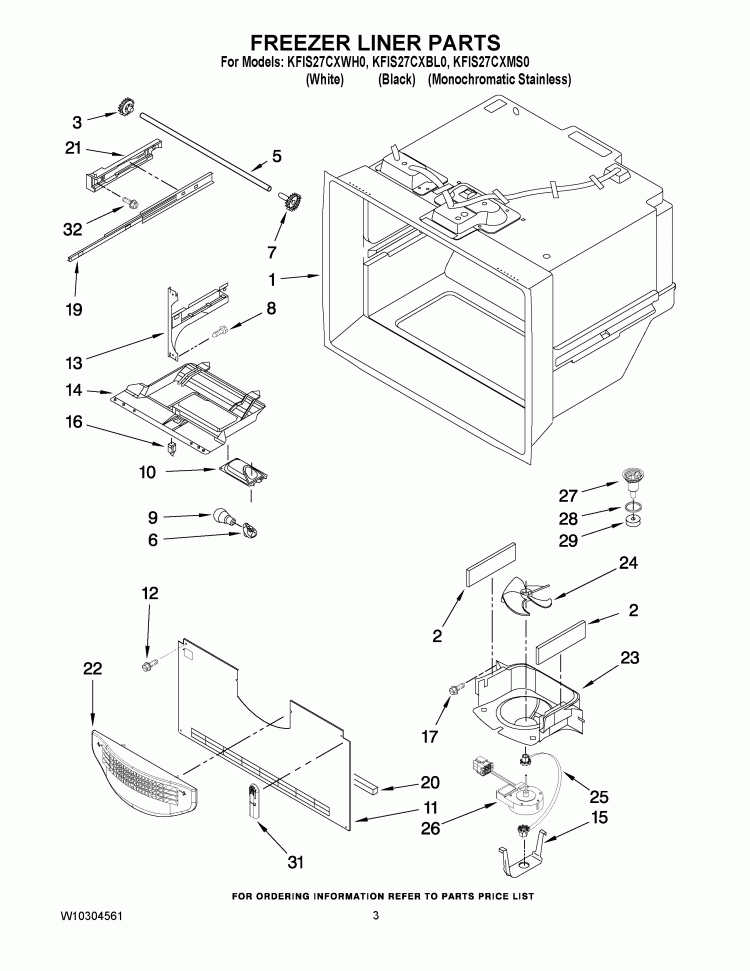 FREEZER LINER PARTS Diagram and Parts List for KFIS27CXWH0  KitchenAid Refrigerator