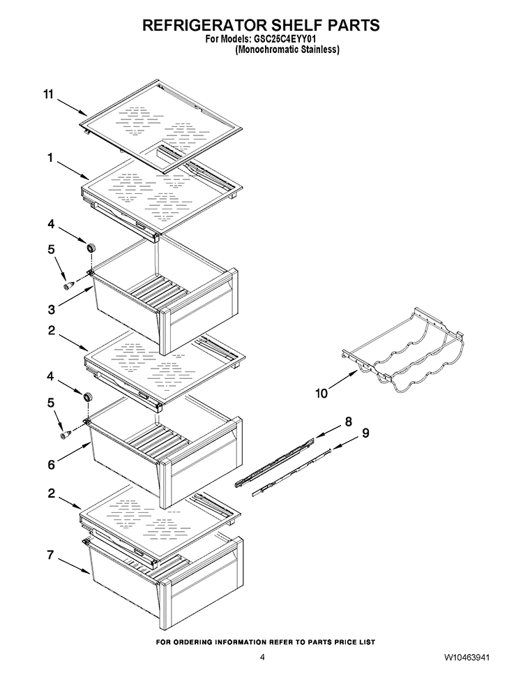 REFRIGERATOR SHELF PARTS Diagram and Parts List for GSC25C4EYY01  Whirlpool Refrigerator