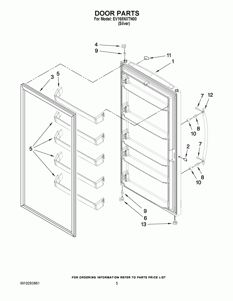 DOOR PARTS Diagram and Parts List for EV165NXTN00  Whirlpool Refrigerator