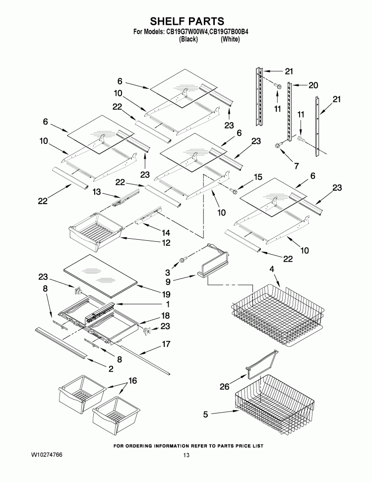 SHELF PARTS Diagram and Parts List for CB19G7B00B4  Whirlpool Refrigerator