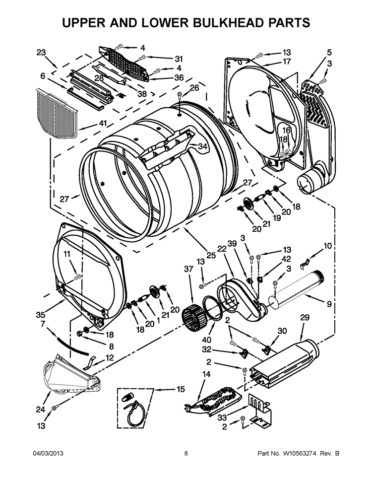 UPPER AND LOWER BULKHEAD PARTS Diagram and Parts List for CSP2760TQ3  Whirlpool Dryer