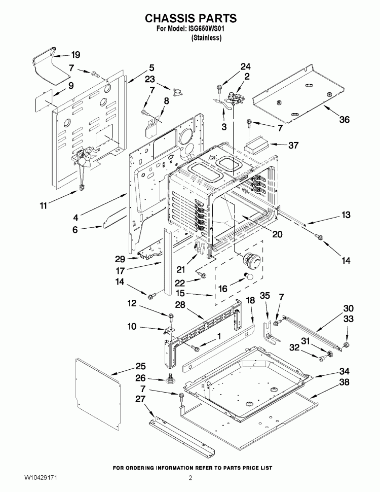 CHASSIS PARTS Diagram and Parts List for ISG650WS01  Whirlpool Range