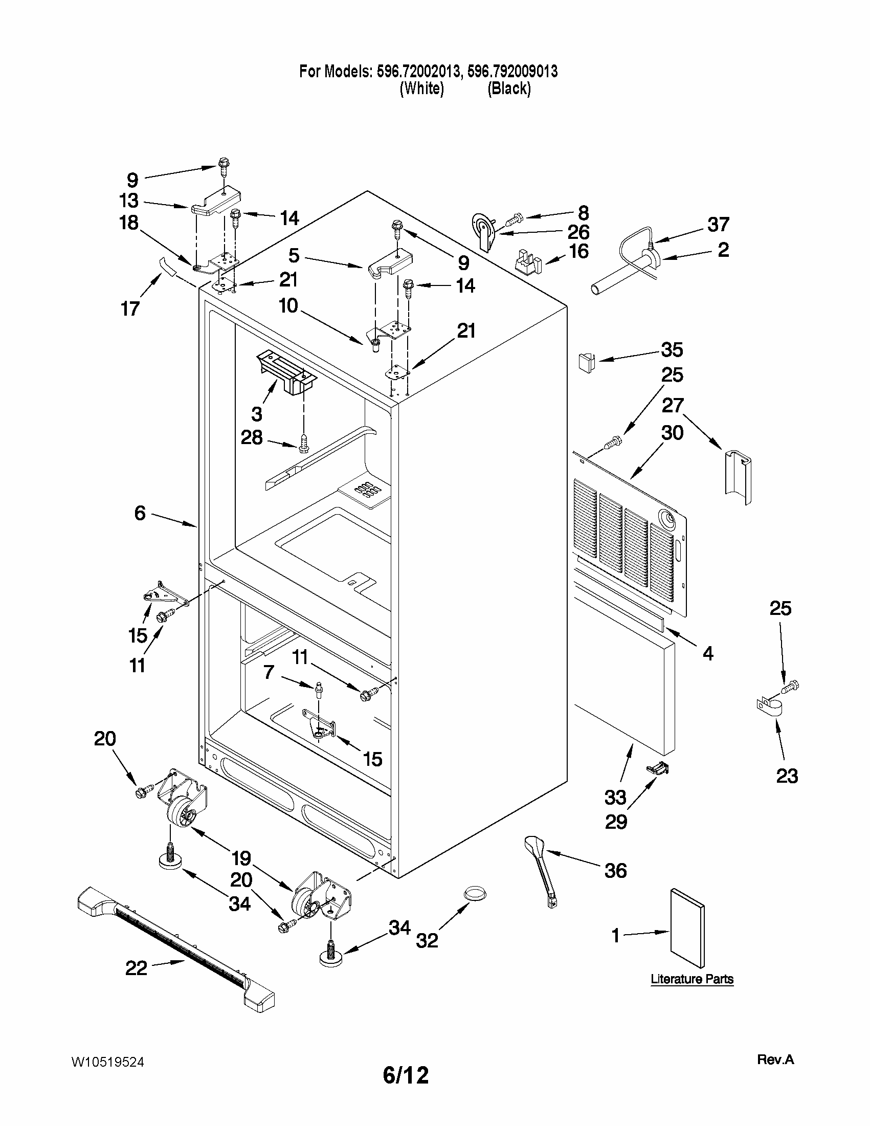 Cabinet Parts Diagram and Parts List for 59672009013  Kenmore Refrigerator