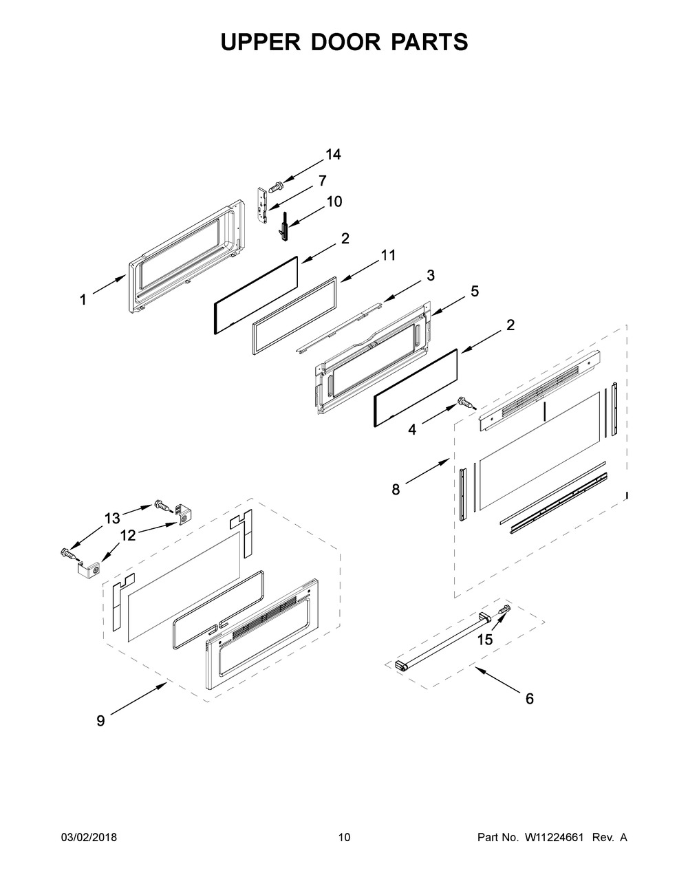 Upper Door Parts Diagram and Parts List for KFED500EBL03  Whirlpool Range